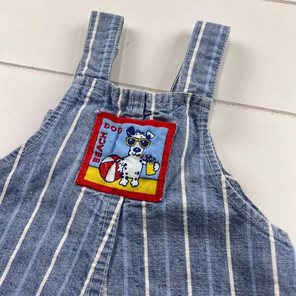 Oshkosh B’Gosh Vintage baby boys blue denim pin striped overalls size 12 Months